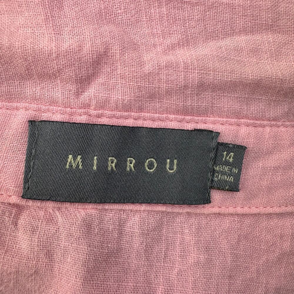 Mirrou Women Plus Pink Collared Long Sleeves Button Front Cropped Shirt 14 - Picture 5 of 5